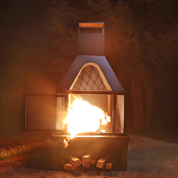 Ebern Designs Zien 42.52" H Iron Wood Burning Outdoor Fireplace